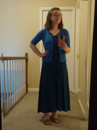 Mother's Day church with family - LulaRoe maxi as dress, short sleeved cardigan, belt and sandals