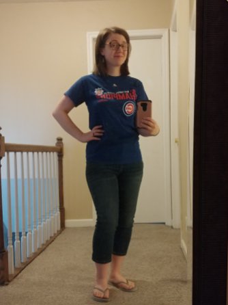 baseball games and VBS - Cubs tee, cropped jeans, flip flops